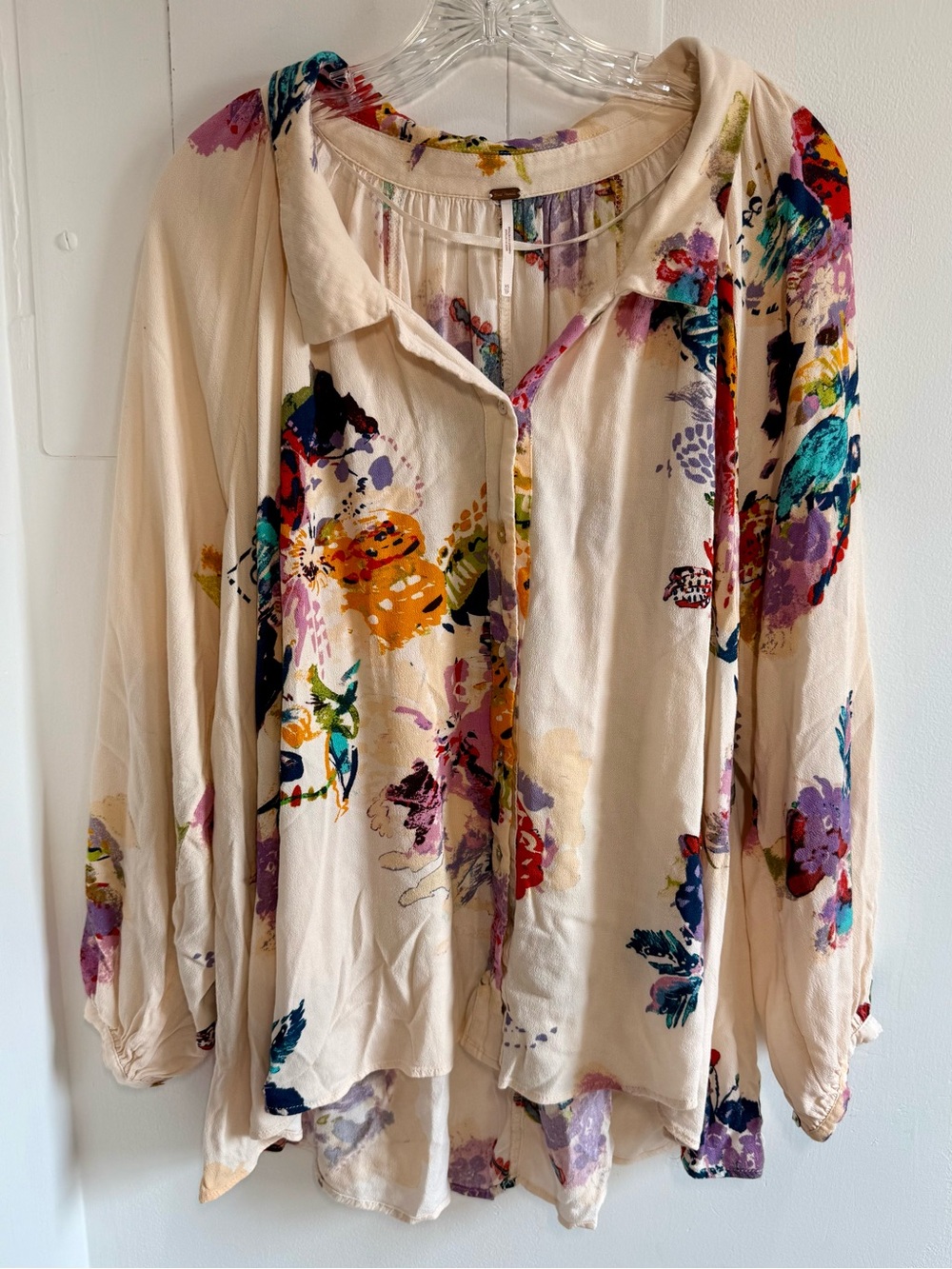 Free People Floral Cream Button-Front  Blouse - Oversized Boho